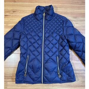 Michael Kors Puffer Jacket Women's Medium Packable Down Fill Purple Full Zip